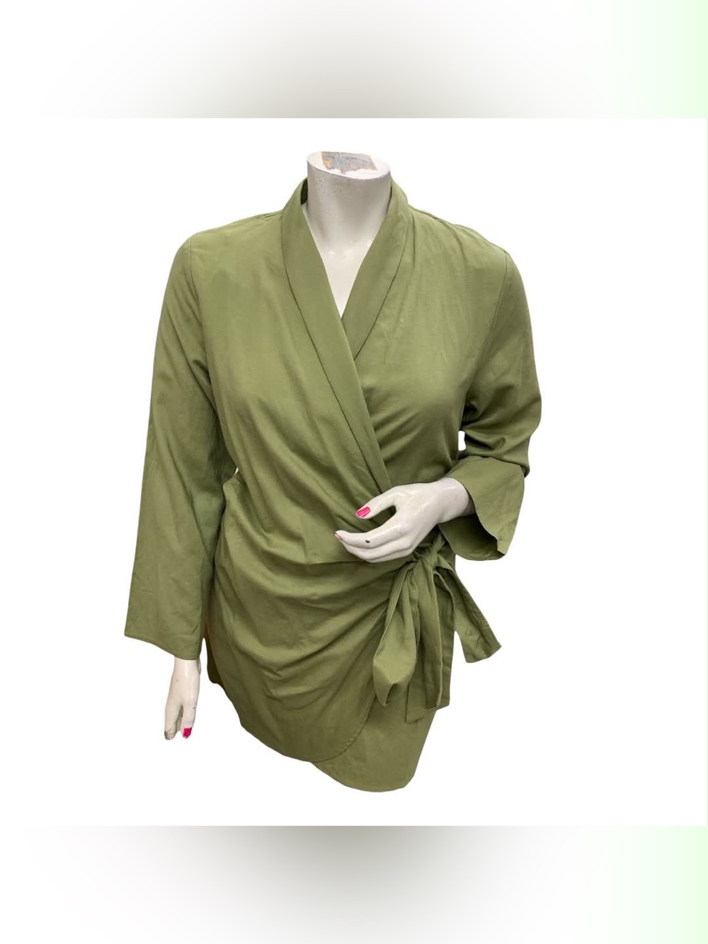 H&M Olive Green Wrap Blouse with Side Tie Size L